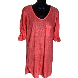 Brochu walker coral shirt dress semi sheer sleeve button tab P
